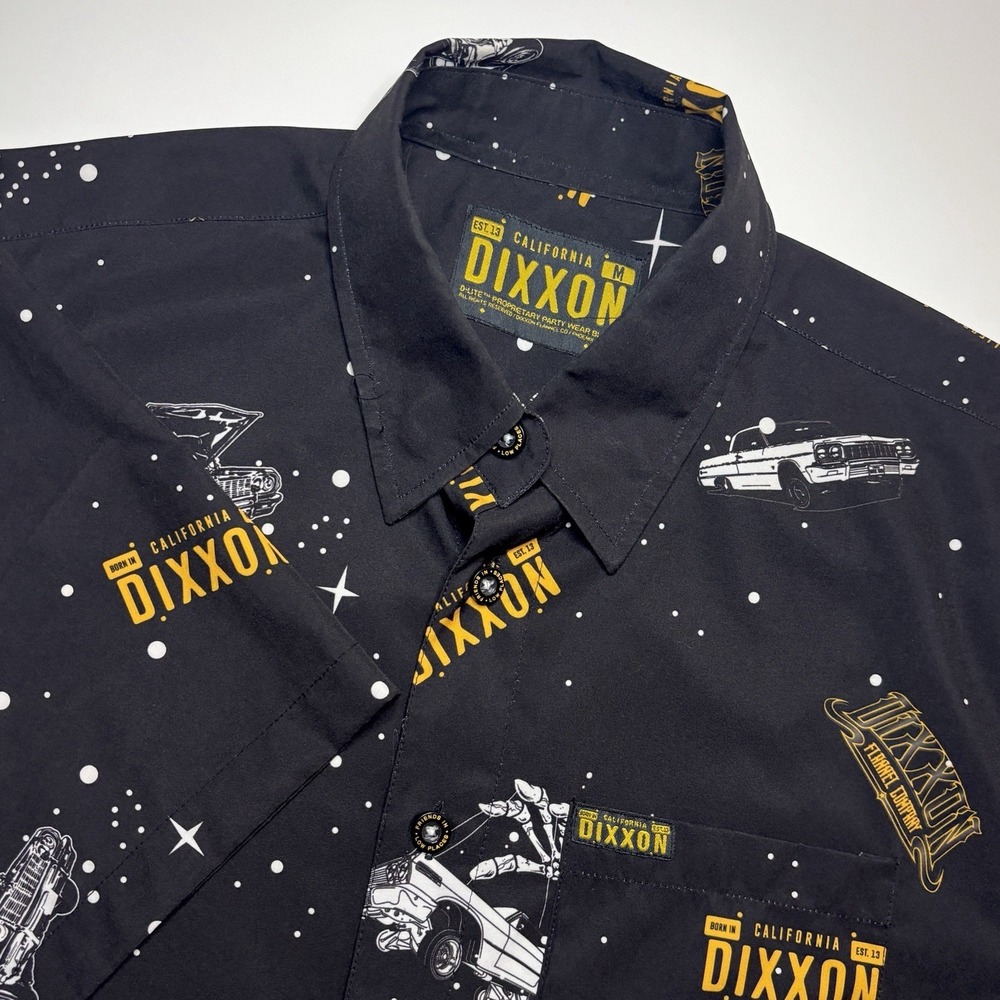 Dixxon Impala Party Men's M Black Short Sleeve Button Down Shirt Car Collector